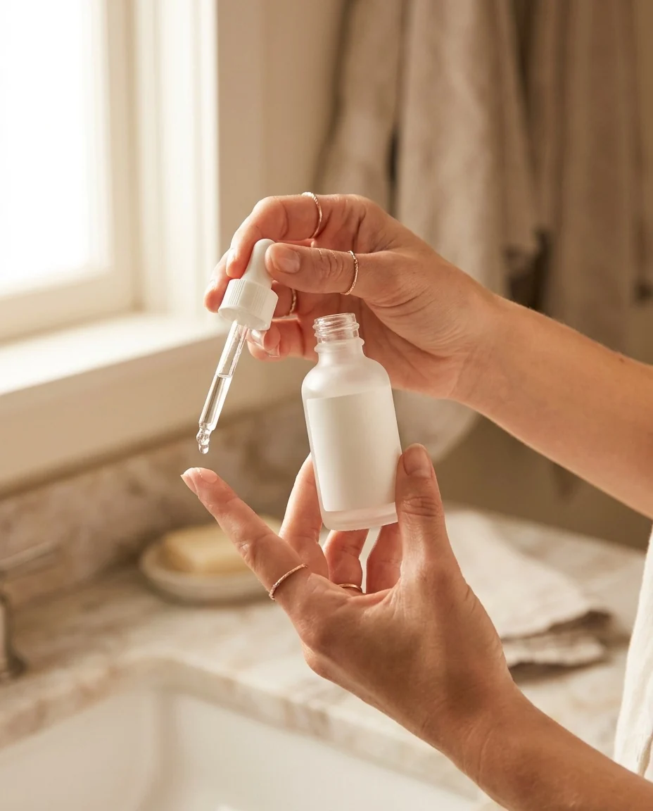 Lifestyle-Beispiel eines Kosmetikprodukts in einer Hand